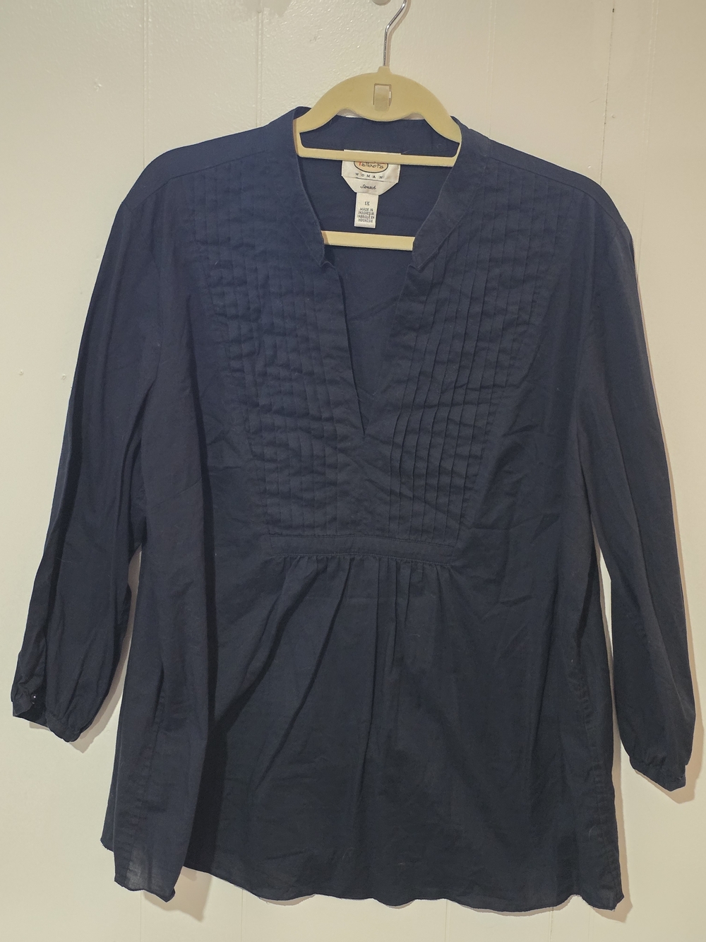 Talbots Navy Pintuck Peasant Blouse - Women